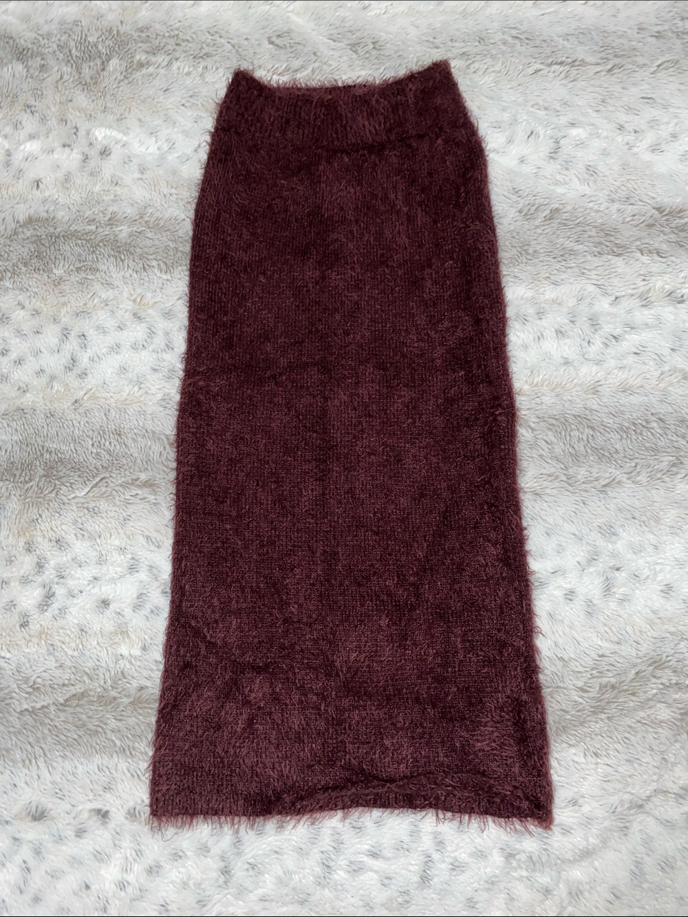 Express Plush Faux-Fur Burgundy Midi Skirt